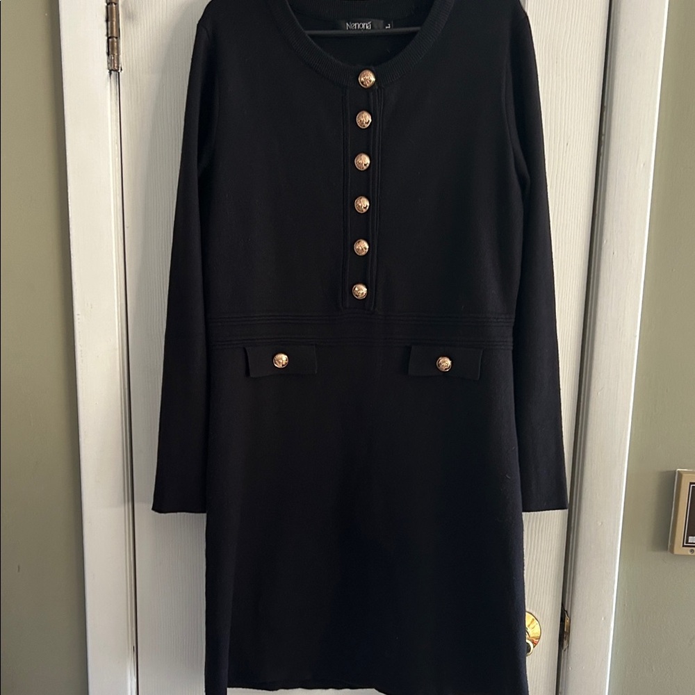 NENONA BLACK KNIT DRESS W GOLD BUTTONS SIZE L